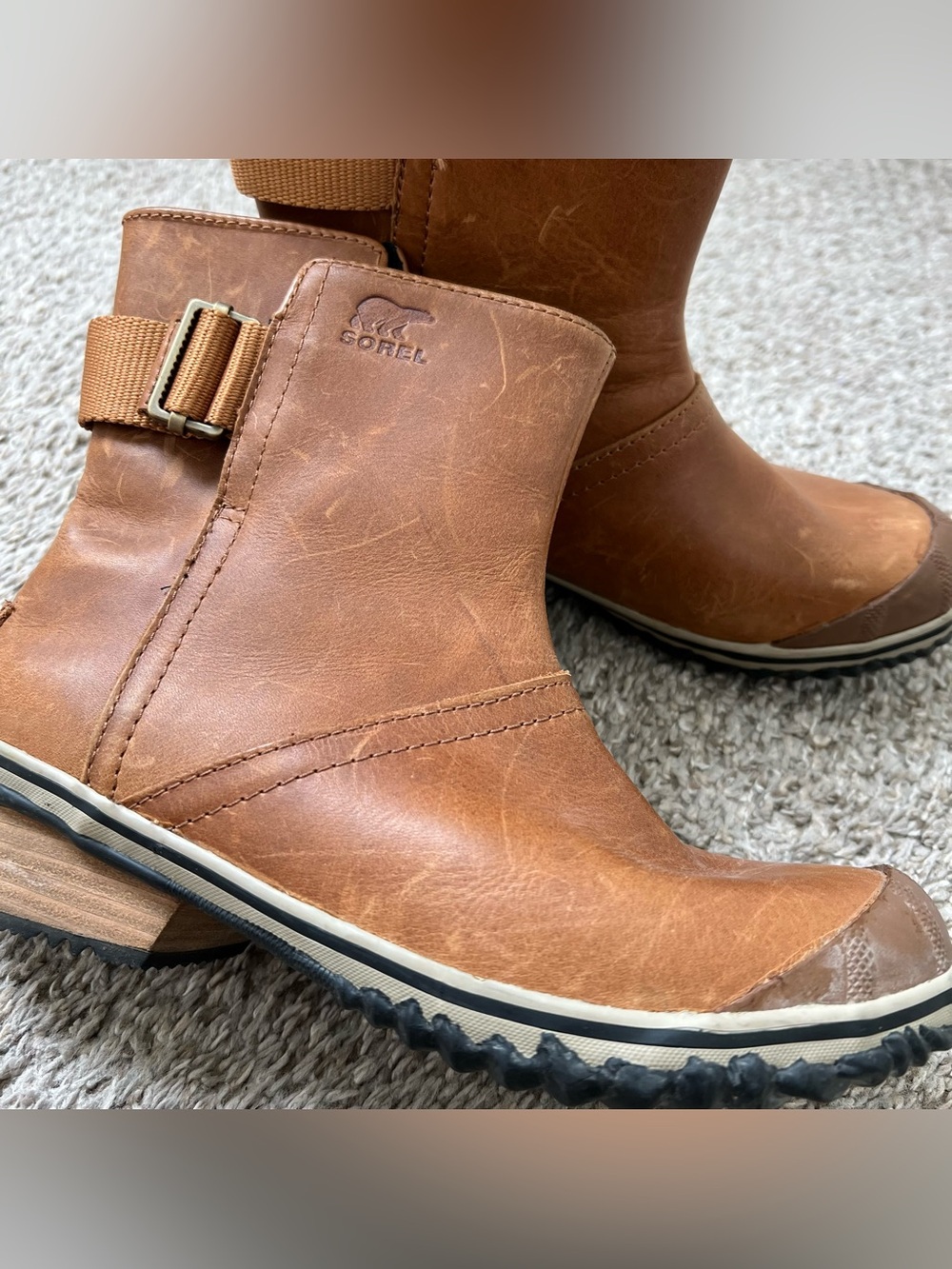 Sorel Tan Leather Ankle Booties with Buckle Detail Size 7